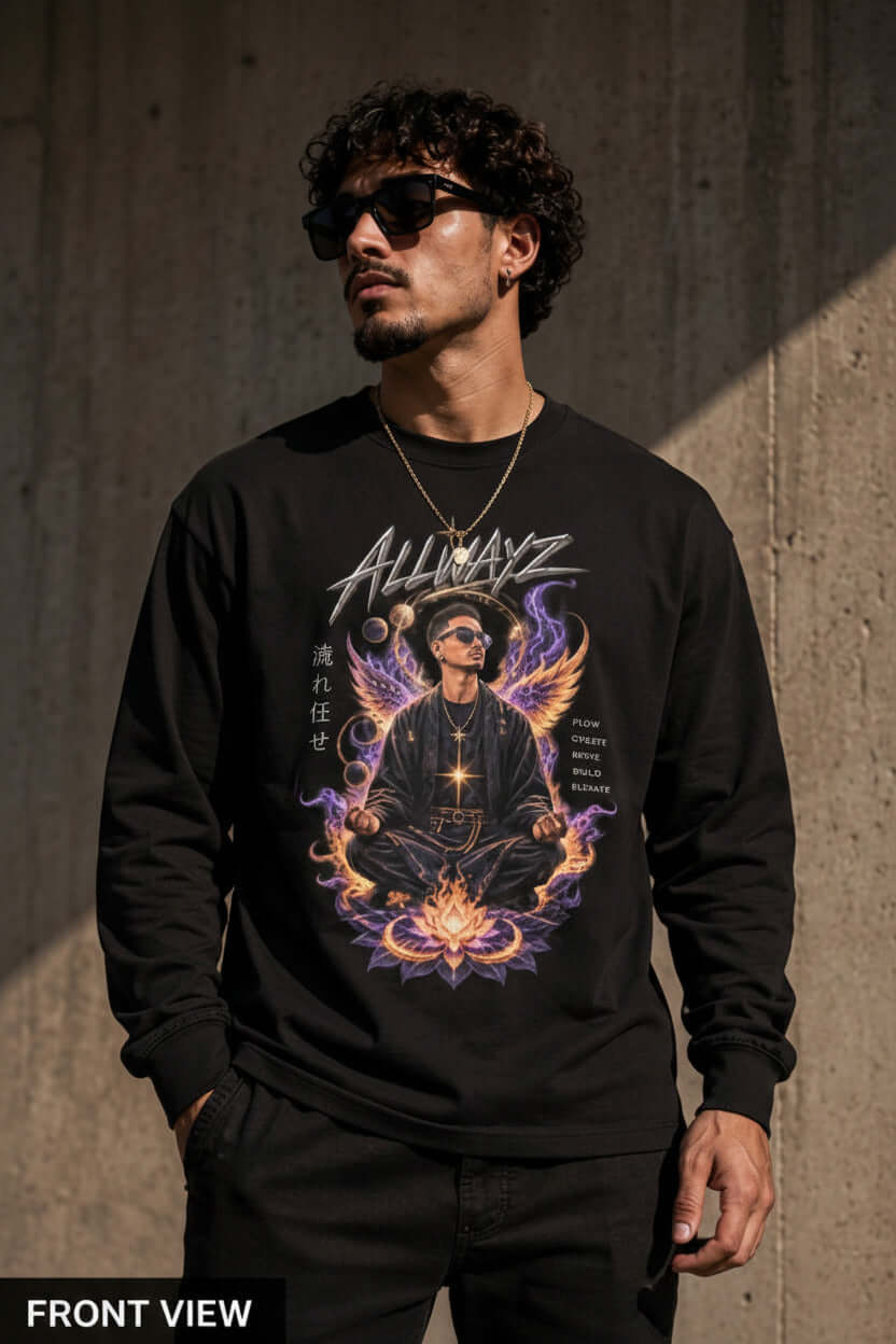Meditation Mens Heavyweight Long Sleeve Graphic T-Shirt - We Rise Above