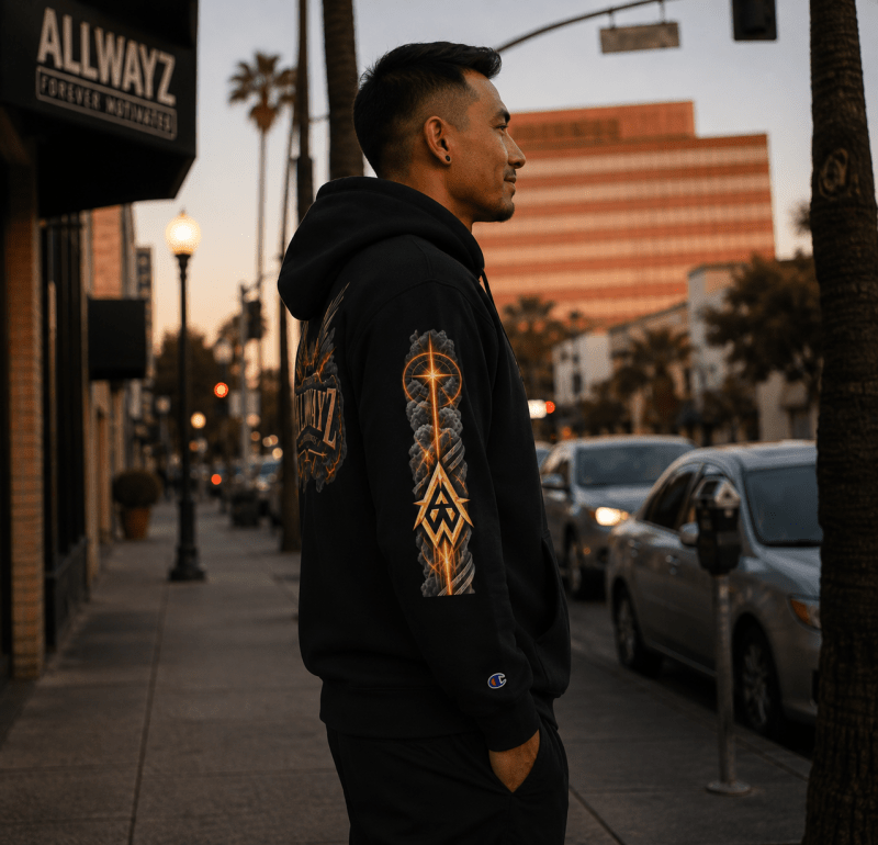 Celestial Flame Unisex Champion Graphic Hoodie - We Rise Above
